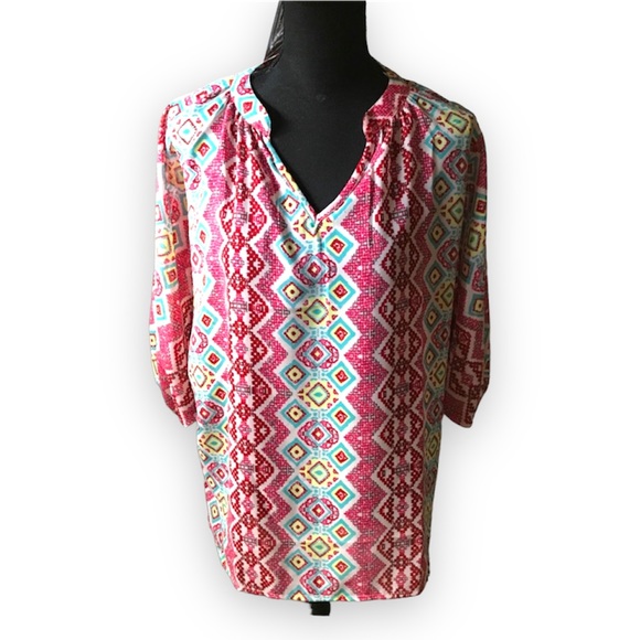 TURQUOISE Haven Multicolor bright pattern top - Picture 1 of 7